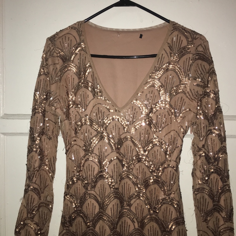 Baby pink sequenced long sleeve mini dress
